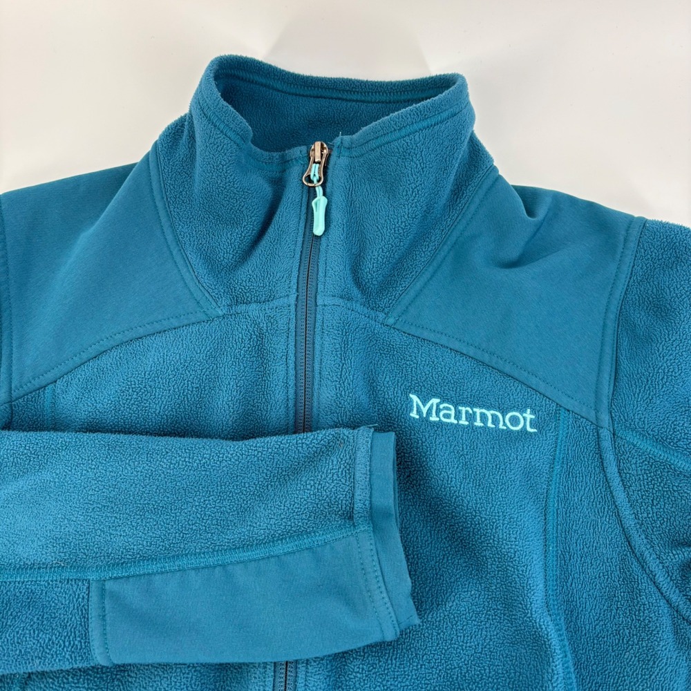 Marmot Polartec Fleece Jacket Women Medium Teal Blue Full Zip Mock Neck CC-587